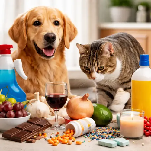 everyday products dangerous for pets, common household items toxic to dogs and cats, what human foods are harmful to pets